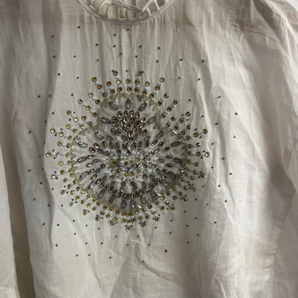 Free people white 100% cotton embellished heart top with batwing sleeves size s - Picture 2 of 6